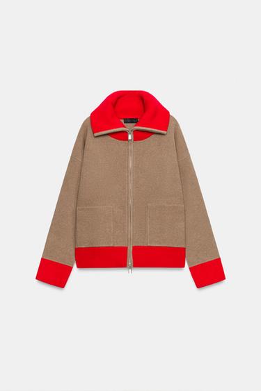 COMBINED CARDIGAN — Ecru / Red 1