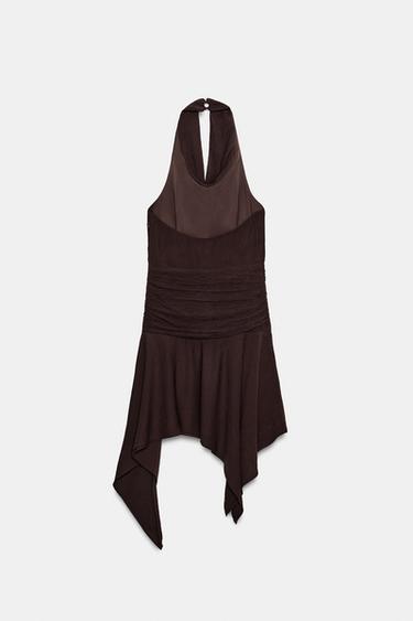 HALTER MINI DRESS WITH ASYMMETRIC HEM - Dark brown by Zara