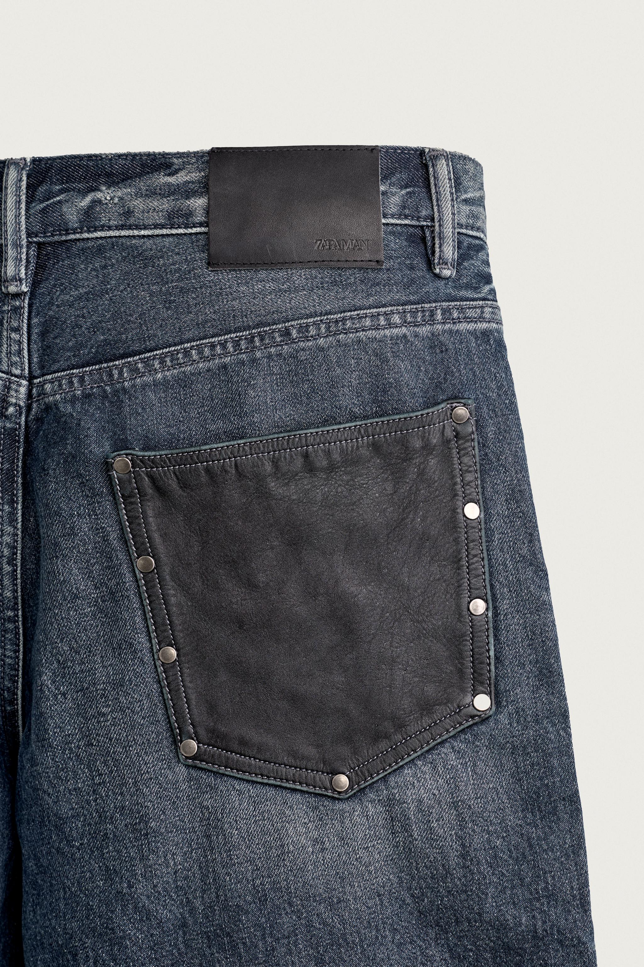 Мужские шорты Zara BAGGY FIT DENIM SHORTS WITH LEATHER POCKETS — фото 10