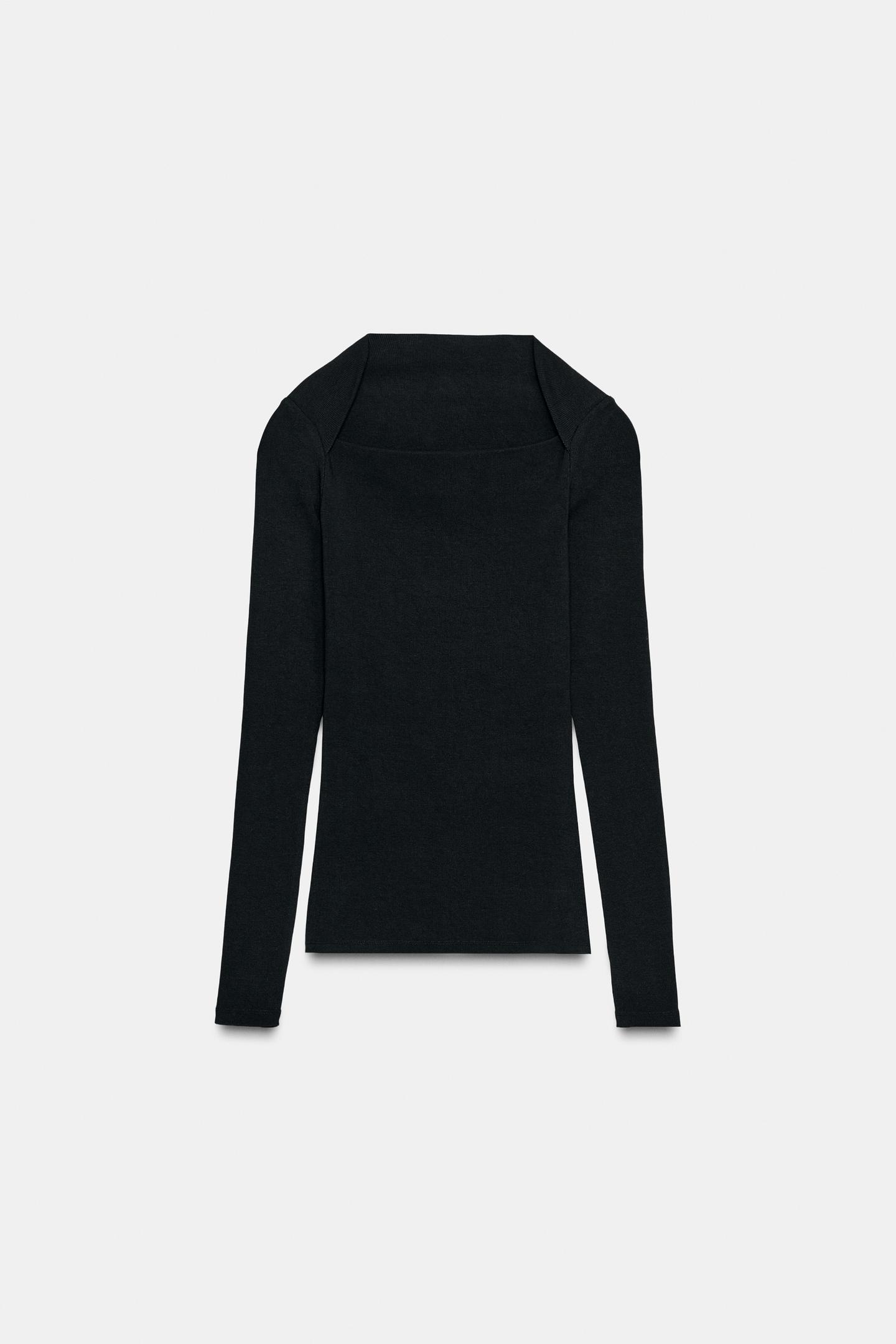 Женская футболка Zara Rib Long Sleeve, цвет: Чёрный — фото 6