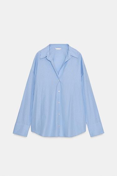 STRIPED POPLIN SHIRT - Blue/White by Zara