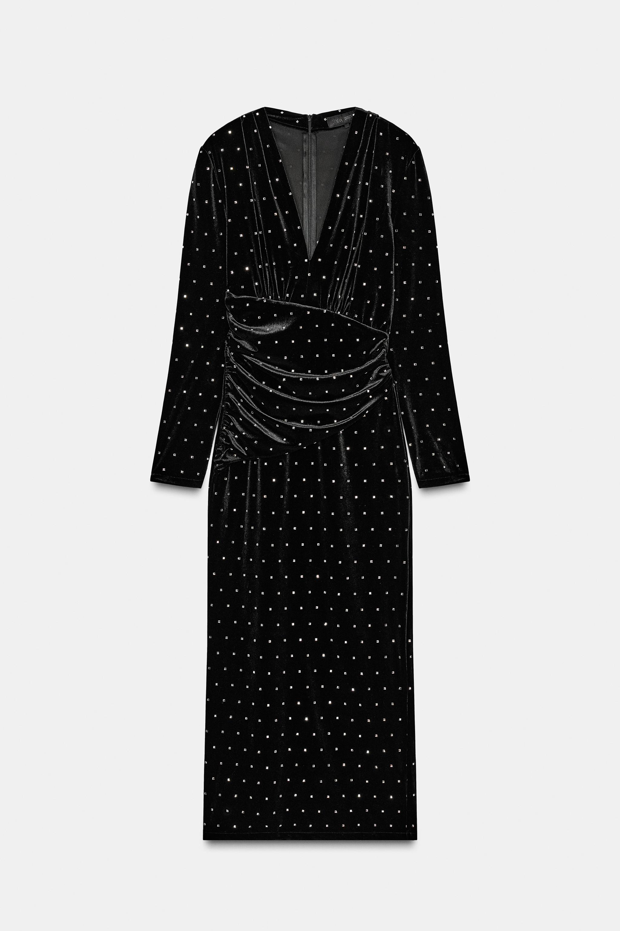 ZARAシャイニーベルベットミディ丈ワンピース シャイニーベルベットミディ丈ワンピース - ブラック | ZARA Japan / 日本