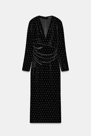 ROBE MIDI EN VELOURS BRILLANT - Noir de Zara - Image 6