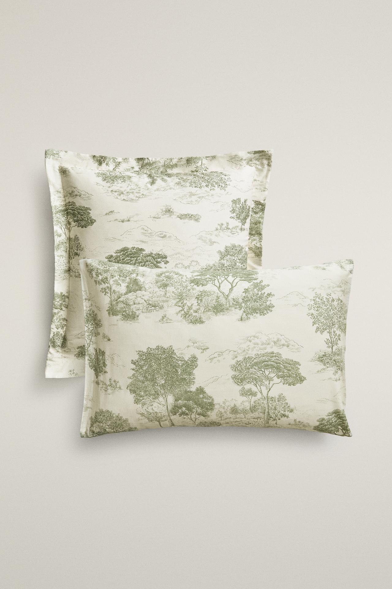 TOILE DE JOUY SATEEN PILLOWCASE (300 THREAD COUNT) — Green