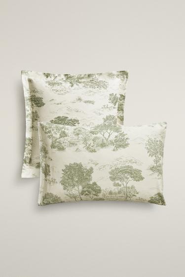 TOILE DE JOUY SATEEN PILLOWCASE (300 THREAD COUNT) — Green 1