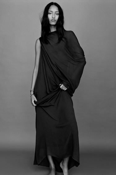 Zara LIMITED EDITION MULTI-POSITION CAPE COMBINATION LONG DRESS - Brown