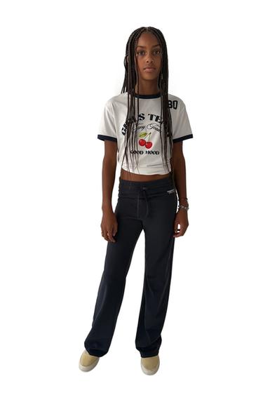 Zara CONTRAST PIPING T-SHIRT - White