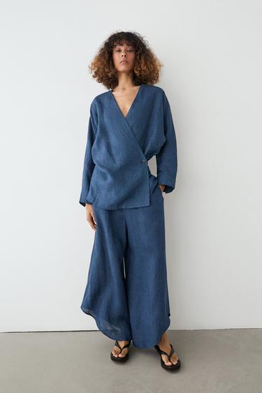 Zara Linen total look denim-effect kimono - Blue