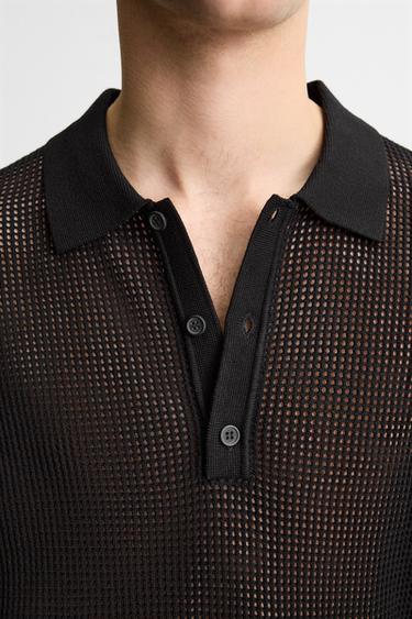 OPENWORK KNIT POLO SHIRT - Black by Zara - Image 5