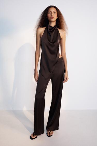TOP SATINADO HALTER ASIMÉTRICO - Berenjena oscuro de Zara