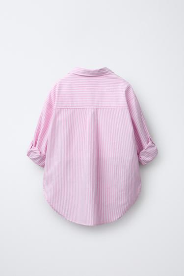 PACK CHEMISE À RAYURES AVEC T-SHIRT EN CÔTELÉ À COL CONTRASTE - Rose de Zara - Image 2