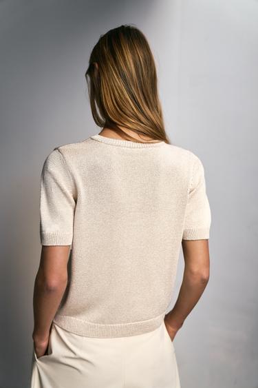 GILET EN MAILLE MANCHES COURTES - Sable de Zara - Image 4