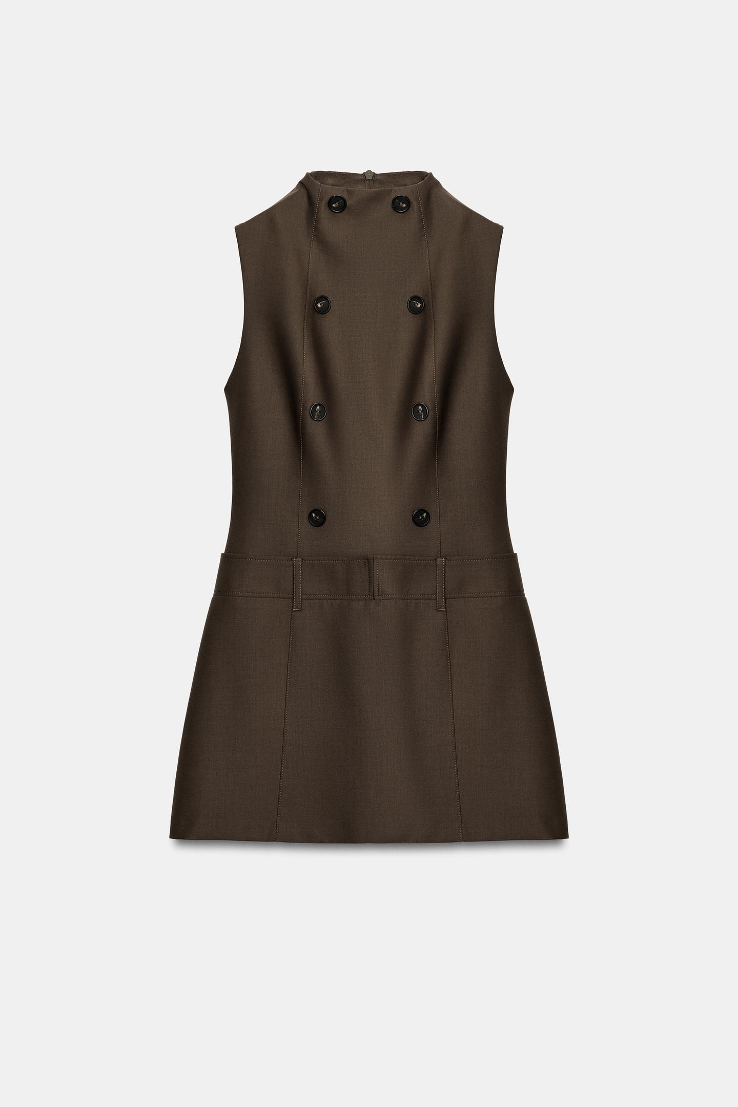 Женское платье Zara High-Neck Button, цвет: Тёмный хаки — фото 5