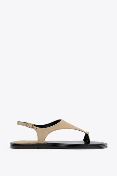Zara SUEDE TOE-LOOP SANDALS - Taupe Gray - Image 0