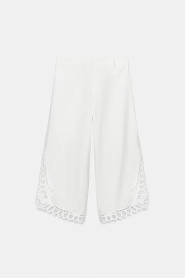 ZW COLLECTION EMBROIDERED TROUSERS - Oyster-white by Zara