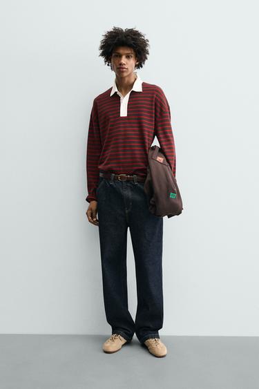POLO COM GOLA DE CONTRASTE E LISTRAS - Chocolate da Zara - Imagem 0