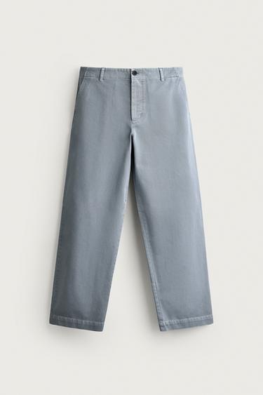WASHED RELAXED FIT CHINO PANTS — Faded sky blue 1