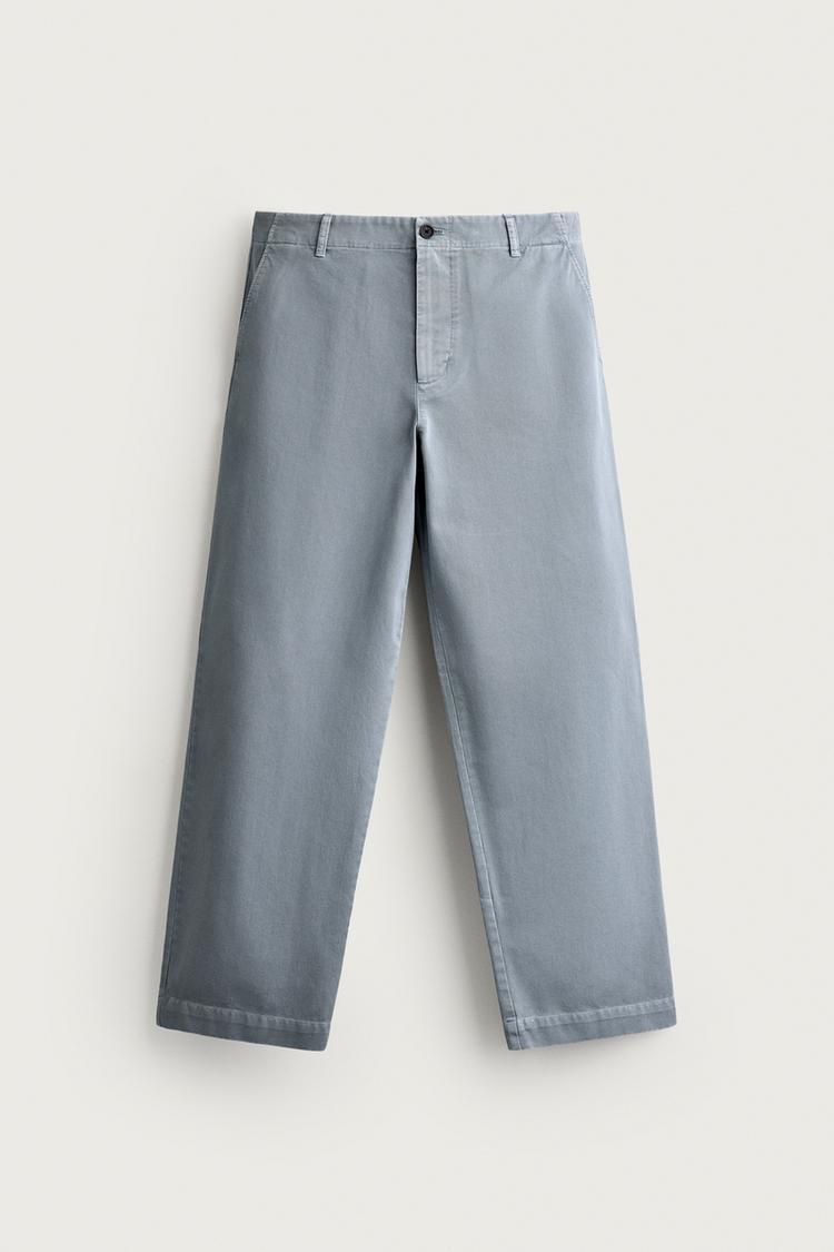 WASHED RELAXED FIT CHINO PANTS — Faded sky blue