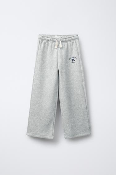 TEXT WIDE-LEG JOGGING TROUSERS - Grey marl by Zara - Image 0