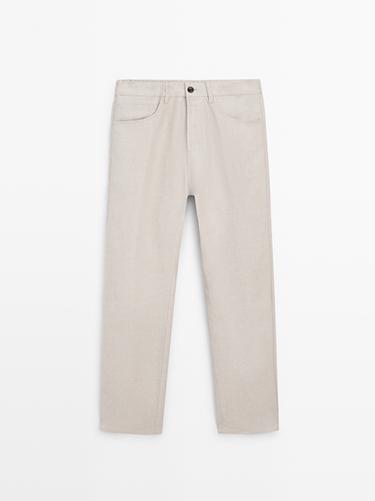 Zara Linen semi-jogger fit trousers - Sand