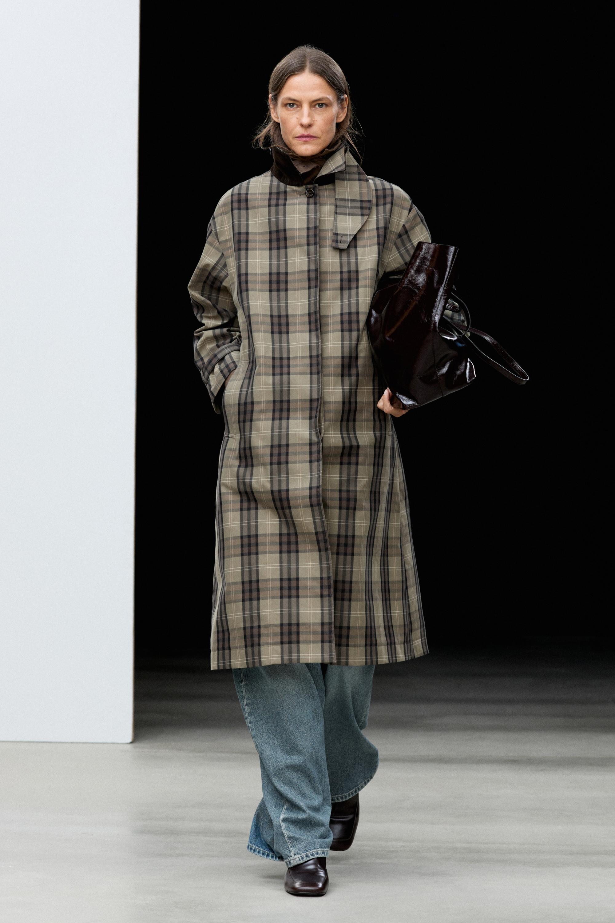 Long cotton blend plaid trench coat - crocodile | ZARA United States