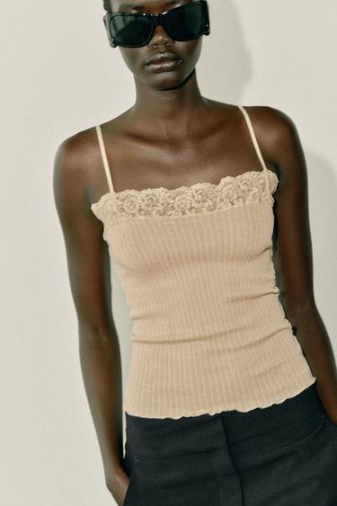 LACE STRAPPY TOP — Beige-pink 1