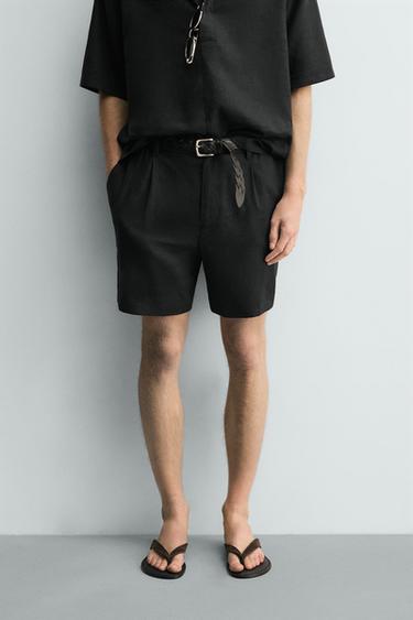RELAXED FIT BERMUDA VAN LINNEN EN VISCOSE - Zwart van Zara
