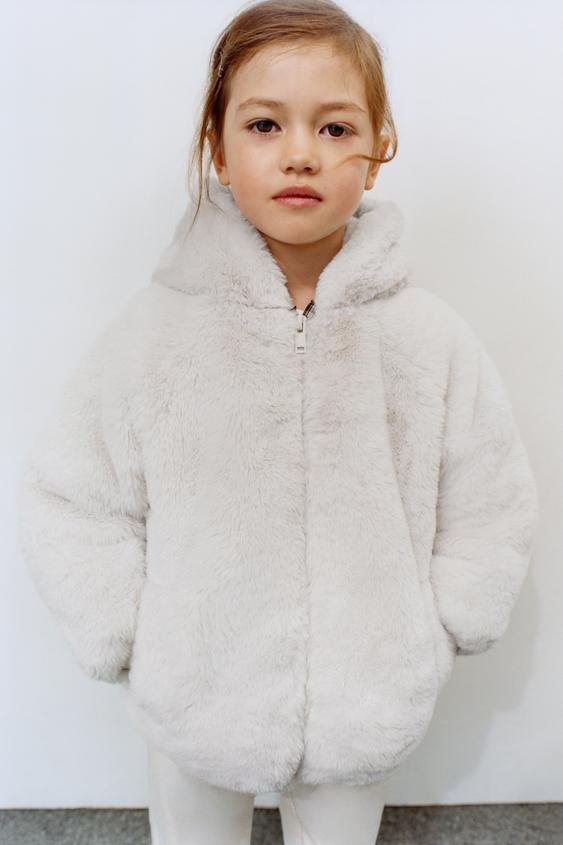 Zara FAUX FUR HOODIE JACKET - Ecru - Image 0