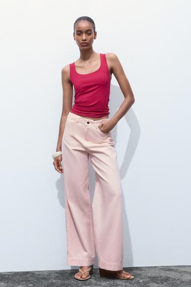 Zara Z1975 HIGH WAIST WIDE LEG JEANS - Pink