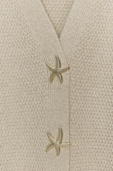 STAR BUTTON TEXTURED KNIT CARDIGAN - Sand by Zara - Image 6
