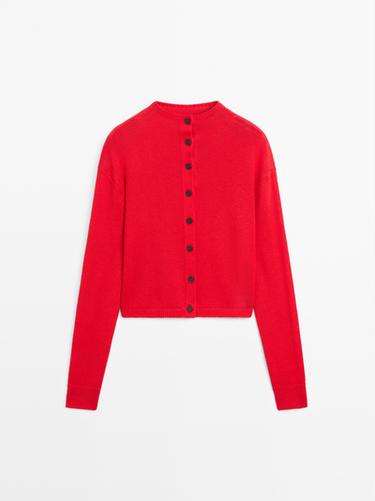 Cárdigan cuello perkins lana lino - Rojo de Zara