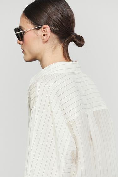 Striped flowing shirt with pocket detail — White 1