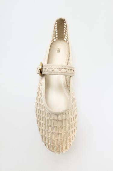 Zara CROCHET EFFECT BALLET FLATS - Off White