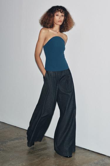 STRAPLESS TOP - Petrol blue by Zara