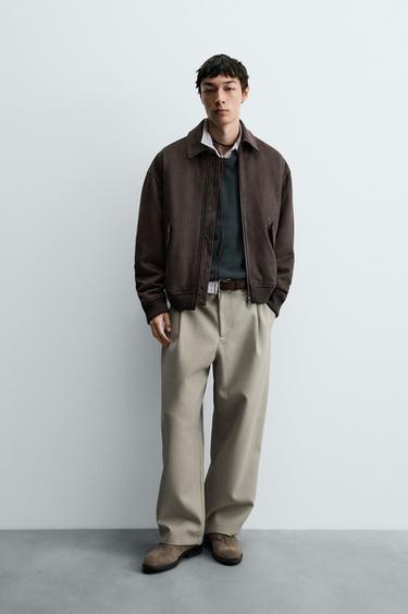 Zara 絎縫人造麂皮夾克 - 棕色
