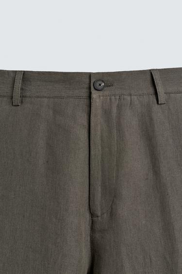 100% LINEN STRAIGHT-LEG TROUSERS - Grey green by Zara - Image 8