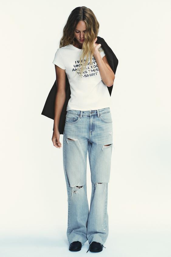 TRF MID-RISE RIPPED WIDE LEG JEANS