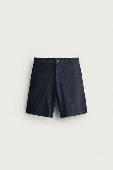 Zara REGULAR FIT TEXTURED SHORTS - Navy blue