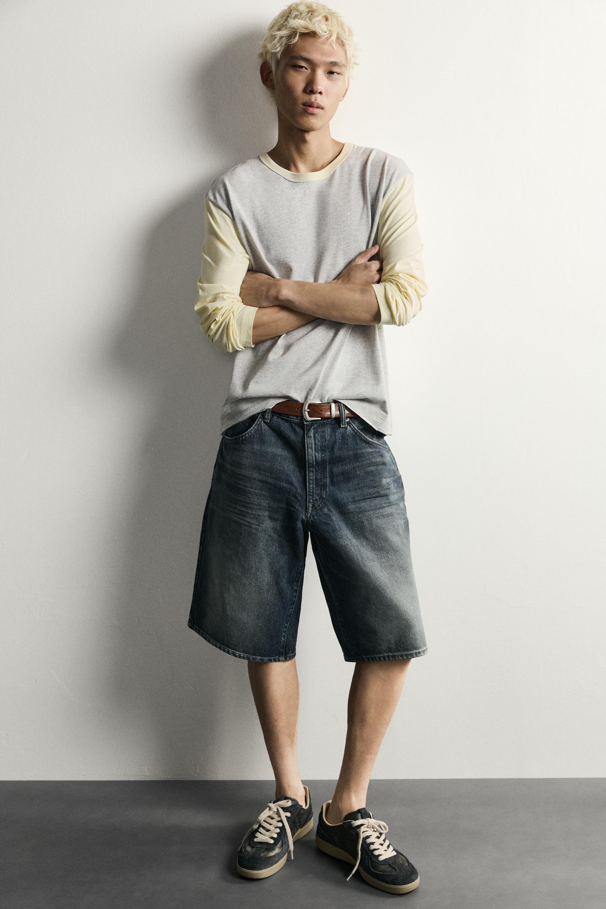 Мужские шорты Zara BAGGY FIT DENIM SHORTS WITH LEATHER POCKETS — фото 5