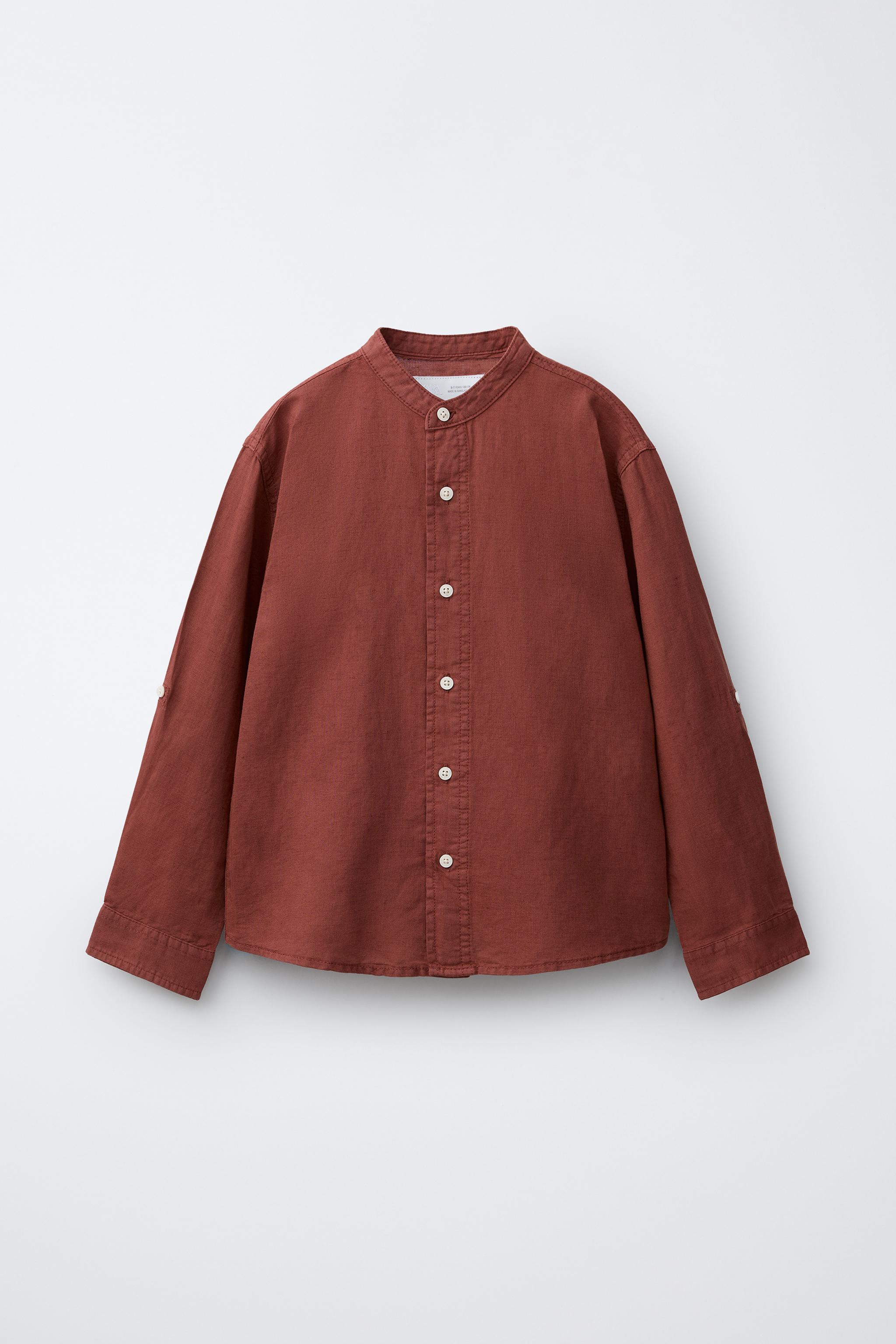 LINEN AND COTTON MANDARIN COLLAR SHIRT