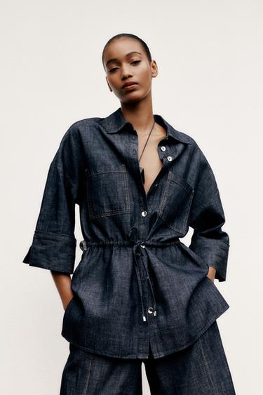 Zara LINEN SAFARI SHIRT - Indigo
