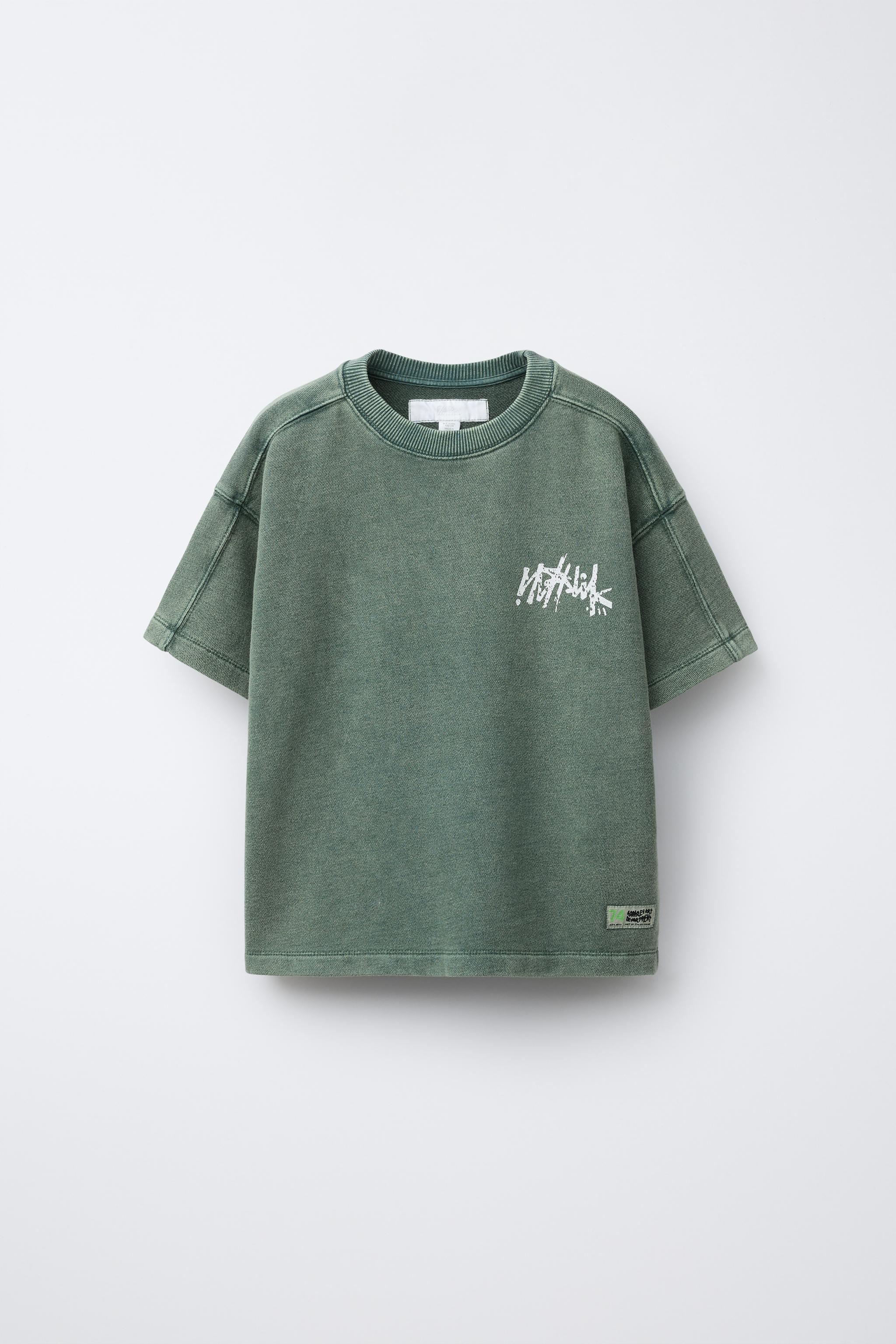 グラフィティ ウォッシュ加工Tシャツ - ダークボトルグリーン