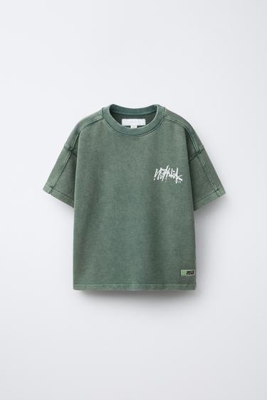 GRAFFITI FADED-EFFECT T-SHIRT - Dark bottle green by Zara