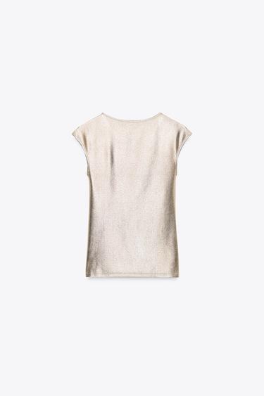 METALLIC T-SHIRT - Golden by Zara - Image 4