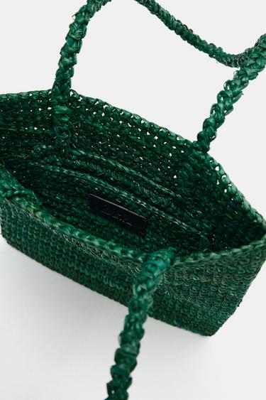 MINI RAFFIA TOTE BAG - Green by Zara - Image 6