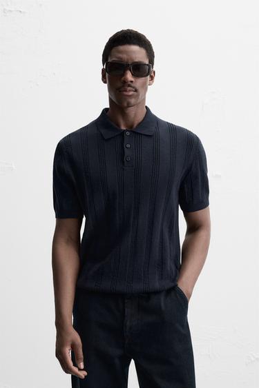 RIB KNIT POLO SHIRT - Navy blue by Zara