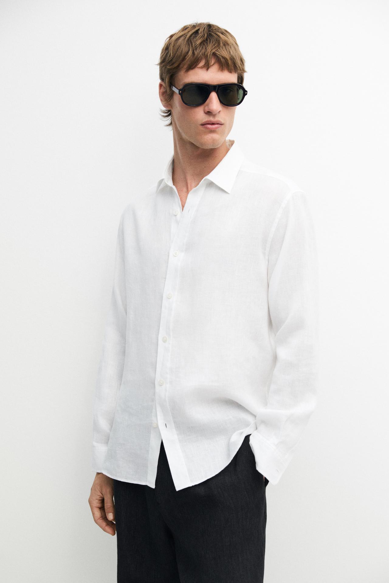 Slim fit 100% linen shirt — White