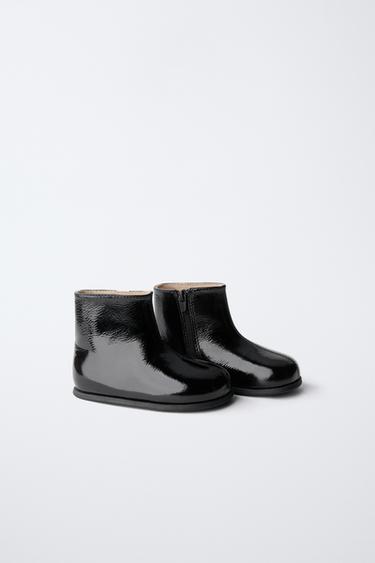 Zara QUILTED LEATHER BOOTS - Black