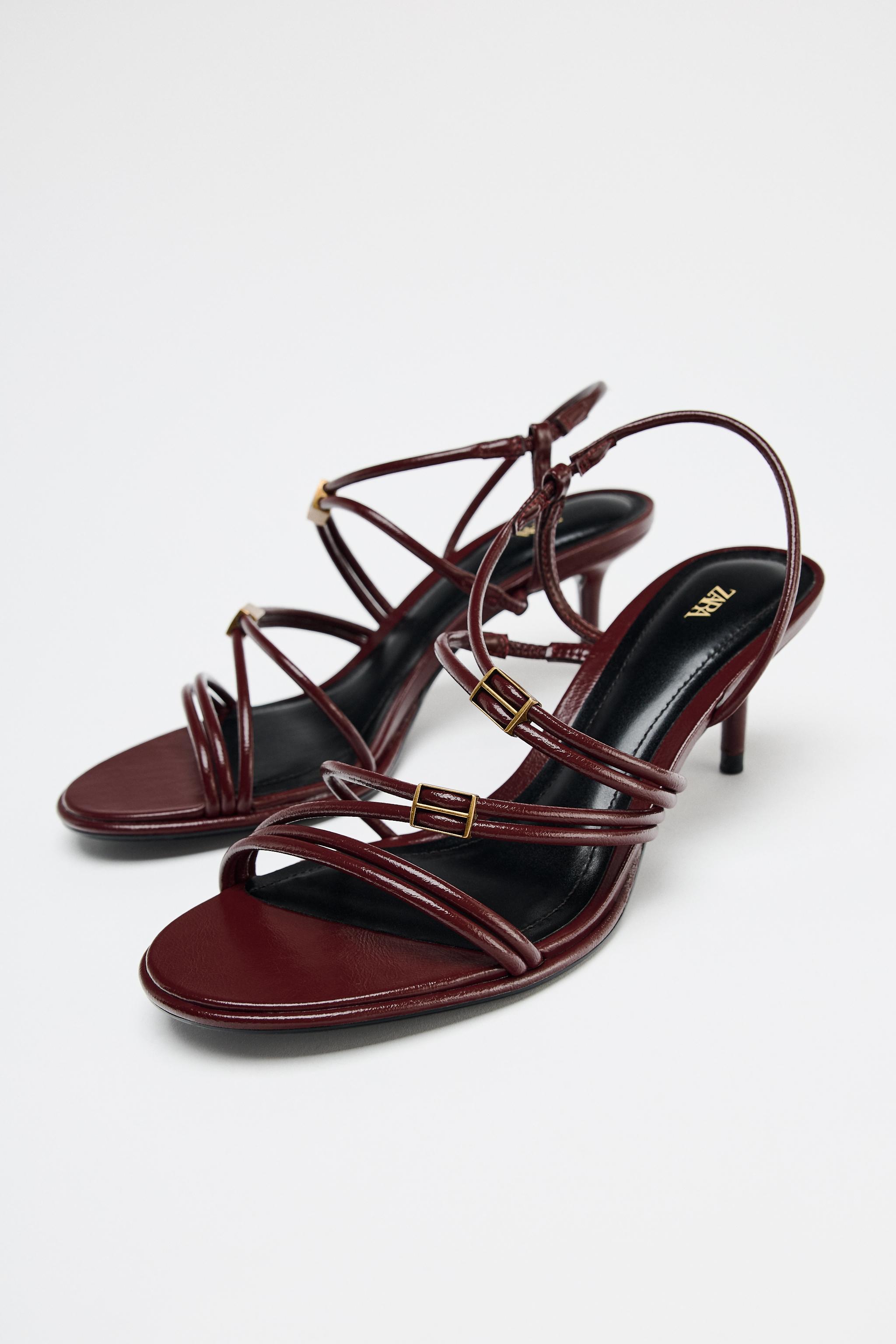 HIGH HEELED STRAP SANDALS - Burgundy Red | ZARA United States