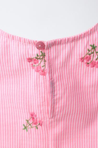 STRIPED TOP WITH FLORAL EMBROIDERY - Pink by Zara - Image 3